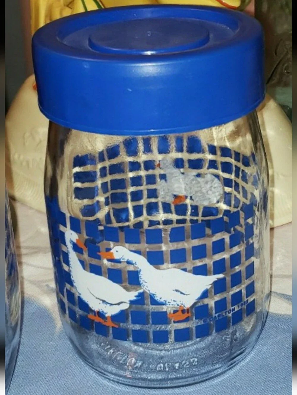 Vintage Blue Geese 1L Glass CanisterCarlton Glass